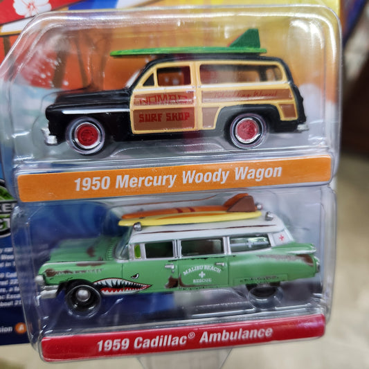 Johnny Lightning - Surf Rods R2 Ver A - 1950 Mercury Woody & 1959 Cadillac Ambulance