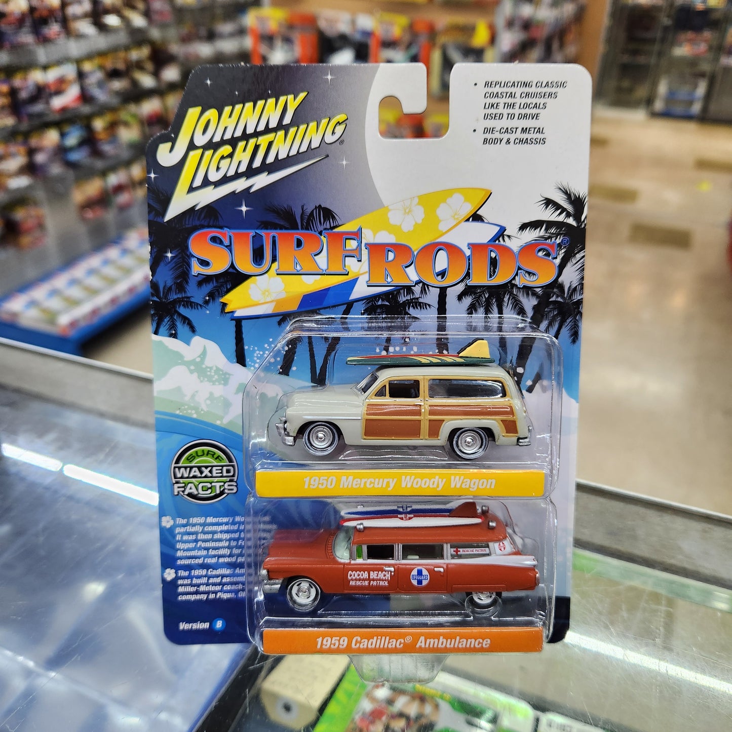 Johnny Lightning - Surf Rods R2 Ver B - 1950 Mercury Woody & 1959 Cadillac Ambulance