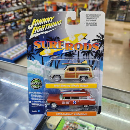 Johnny Lightning - Surf Rods R2 Ver B - 1950 Mercury Woody & 1959 Cadillac Ambulance