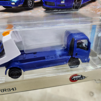 Majorette - JDM Legends Car Transporter - Nissan Syline GT-R (R34) + Isuzu NPR