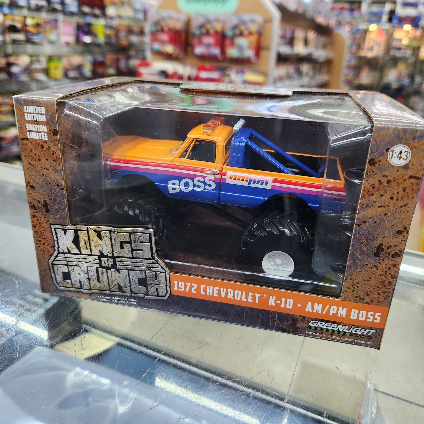 Greenlight - Kings of Crunch Monster Trucks (Series 2) - 1972 Chevrolet K-10 'AM/PM Boss' - 1:43 Scale