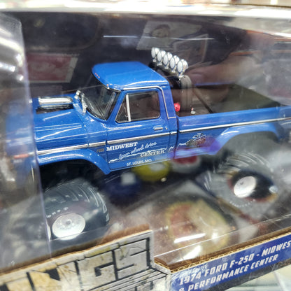 Greenlight - Kings of Crunch Monster Trucks (Series 3) - 1974 Ford F-250 'Midwest 4WD Center' - 1:43 Scale