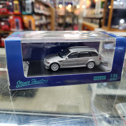 Stance Hunters - BMW (E46) Wagon (Silver) with Luggage Pod - 1:64 Scale