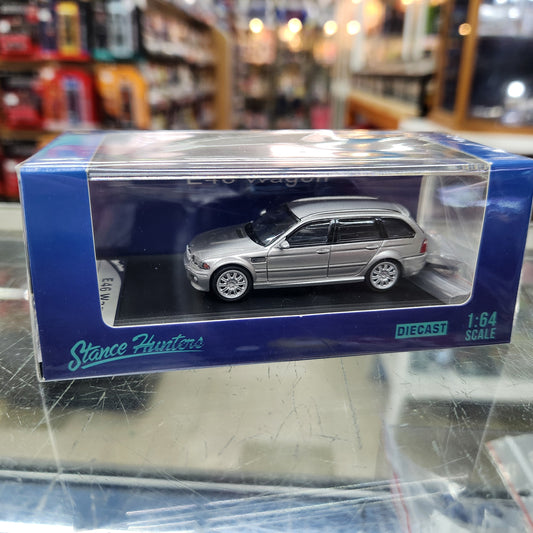 Stance Hunters - BMW (E46) Wagon (Silver) with Luggage Pod - 1:64 Scale