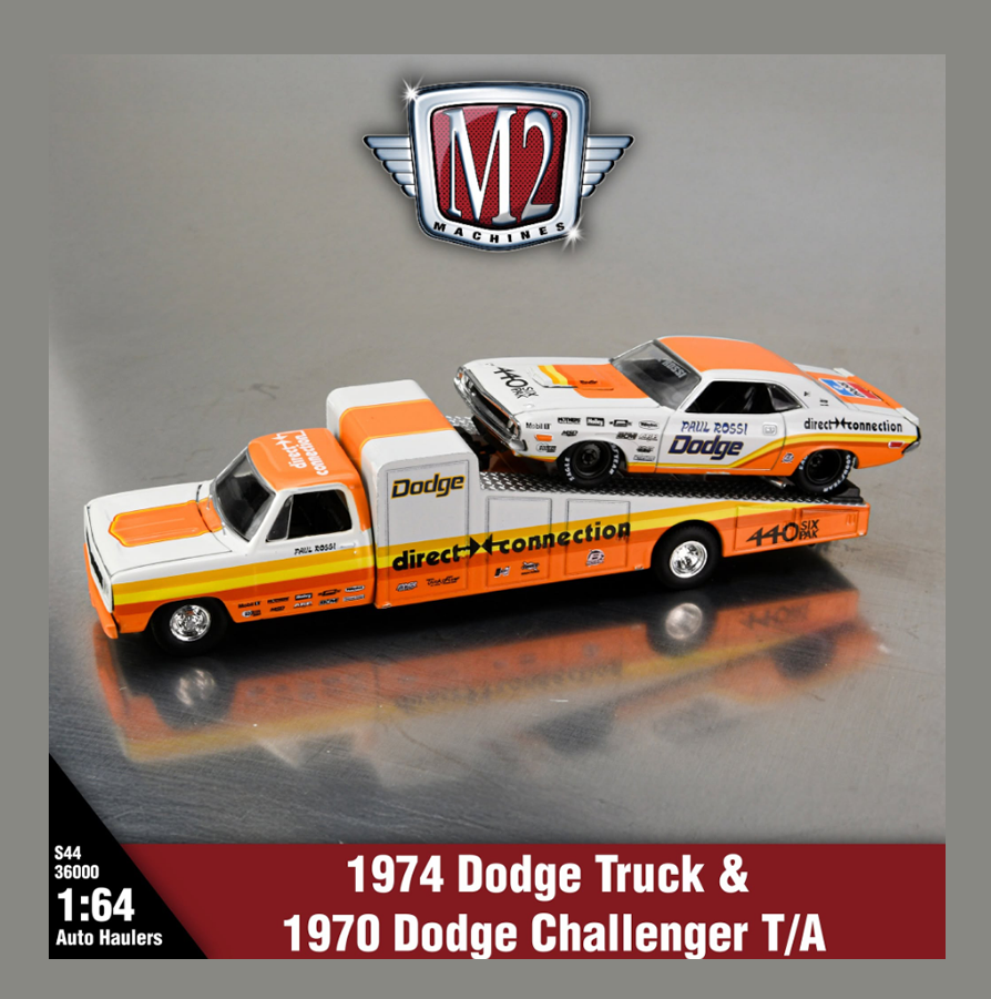 M2 Machines - 'Auto-Haulers' Mix S44 - 1974 Dodge D300 Truck + 1970 Dodge Challenger T/A