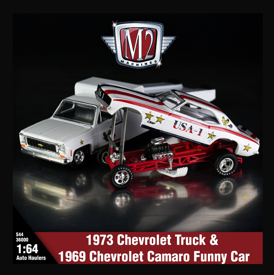 M2 Machines - 'Auto-Haulers' Mix S44 - 1973 Chevy C30 Truck + 1969 Chevy Camaro Funny Car