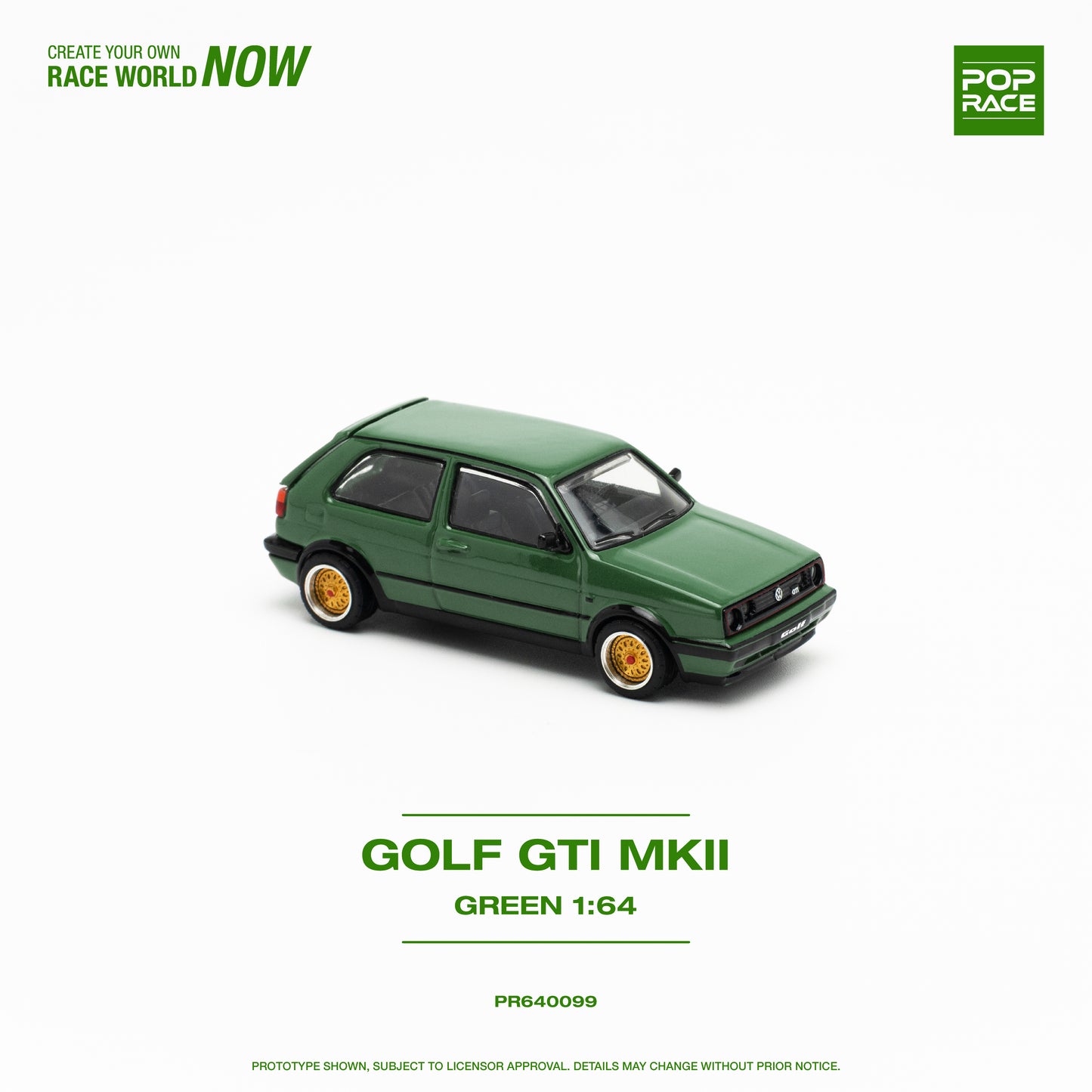 Pop Race - VW Golf MK II Oak Green - 1:64 Scale