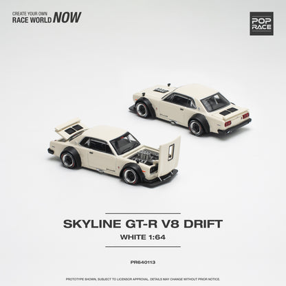Pop Race - Nissan Skyline GT-R V8 Drift (Hakosuka) White - 1:64 Scale