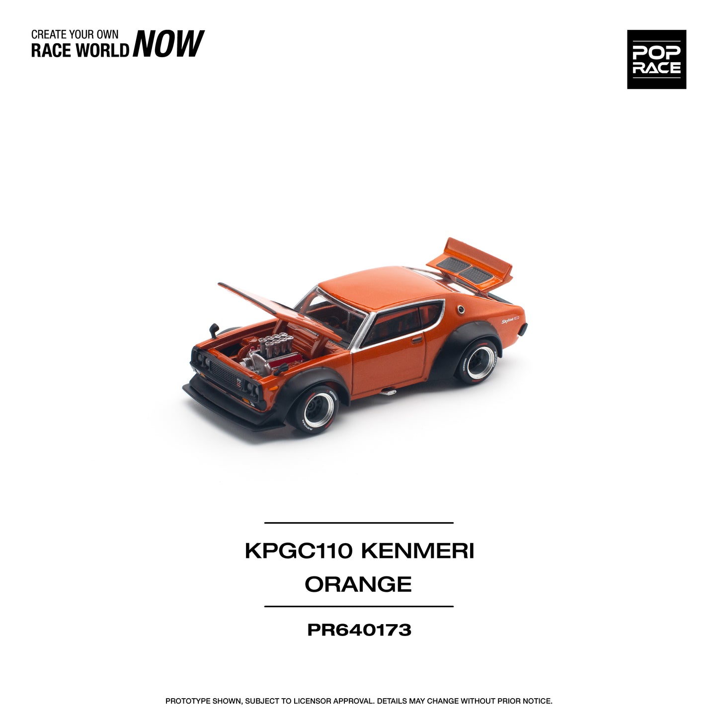 Pop Race - Nissan Skyline KPGC110 Kenmeri (Orange) - 1:64 Scale