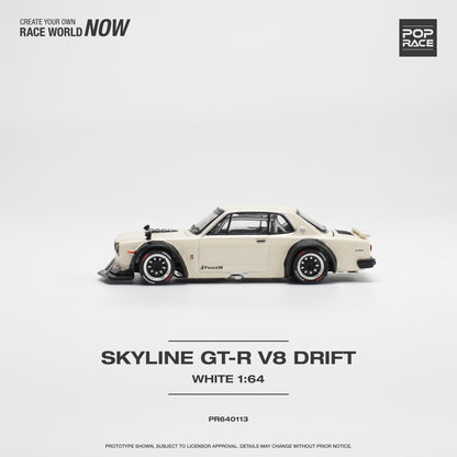 Pop Race - Nissan Skyline GT-R V8 Drift (Hakosuka) White - 1:64 Scale