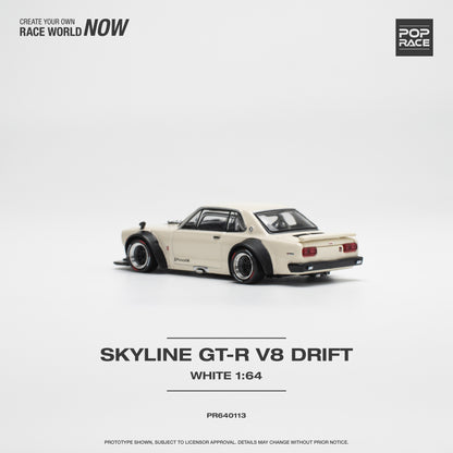Pop Race - Nissan Skyline GT-R V8 Drift (Hakosuka) White - 1:64 Scale