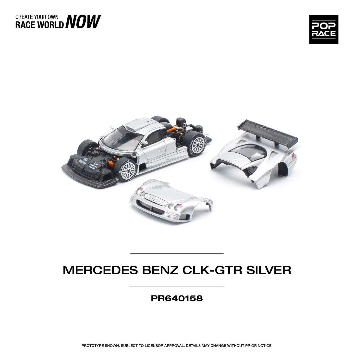 Pop Race - Mercedes-Benz CLK-GTR (Silver) - 1:64 Scale