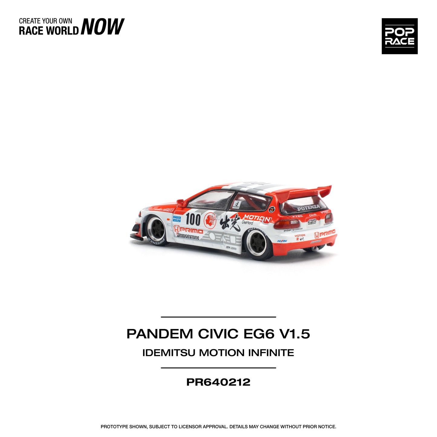 Pop Race - Honda Civic 'Pandem' EG6 V1.5 IDEMITSU MOTION INFINITE - 1:64 Scale
