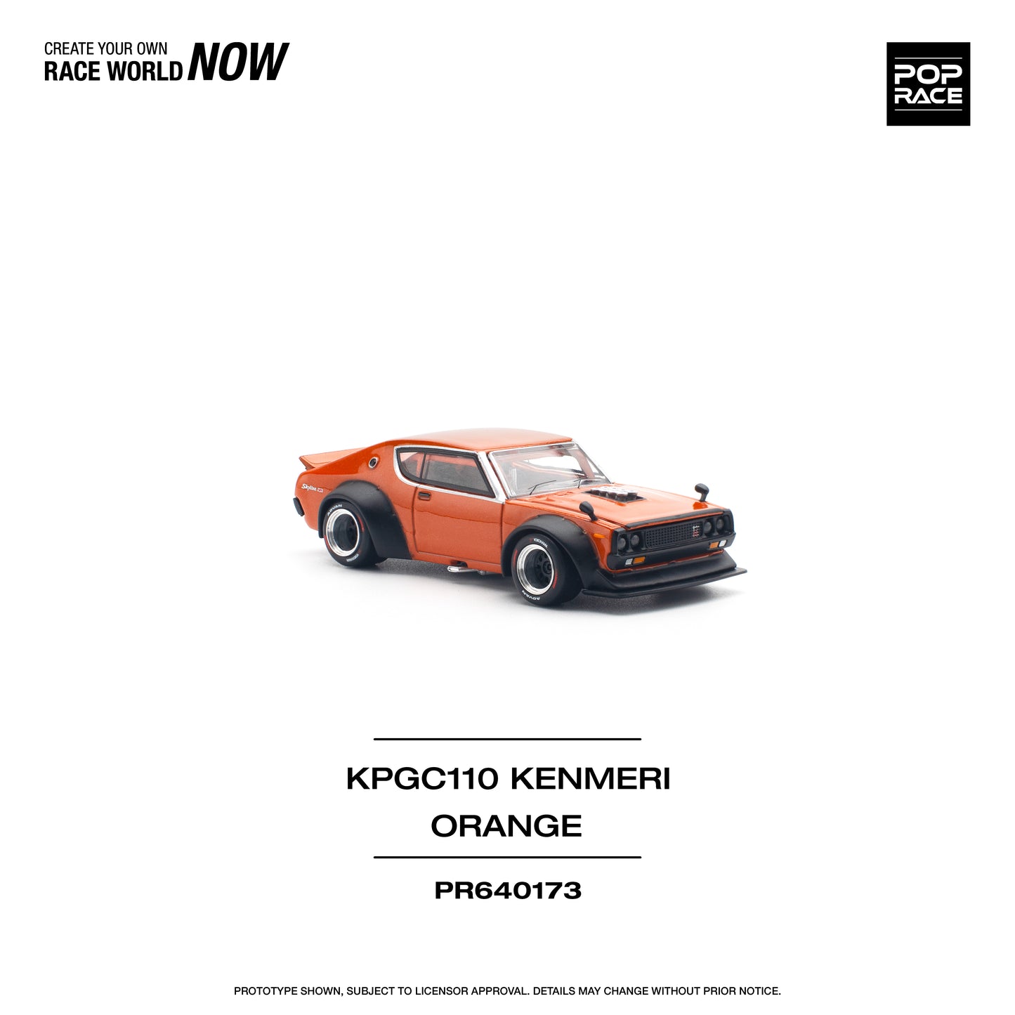 Pop Race - Nissan Skyline KPGC110 Kenmeri (Orange) - 1:64 Scale