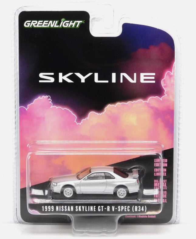 Greenlight - 1999 Nissan Skyline GT-R V-Spec (R34) (Sonic Silver) - 1:64 Scale