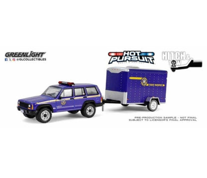 Greenlight - Hot Pursuit 'Hitch & Tow' Series 1 - 2001 Jeep Cherokee with Cargo Trailer - New York State Police - 1:64 Scale