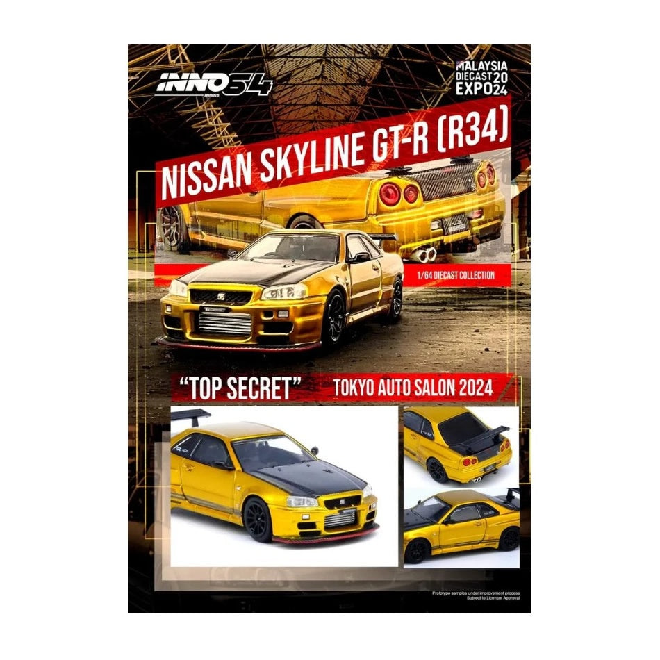 INNO64 - Nissan Skyline GT-R (R34) Top Secret Tokyo Auto Salon (Gold)- 1:64 Scale