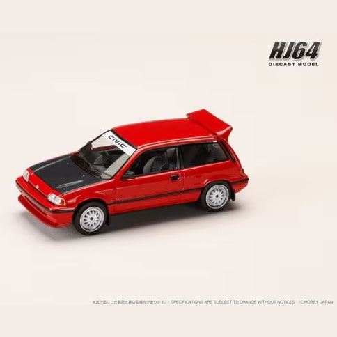 Hobby Japan - Honda Civic (AT) Late Version JDM Street Racer  (Red) - 1:64 Scale