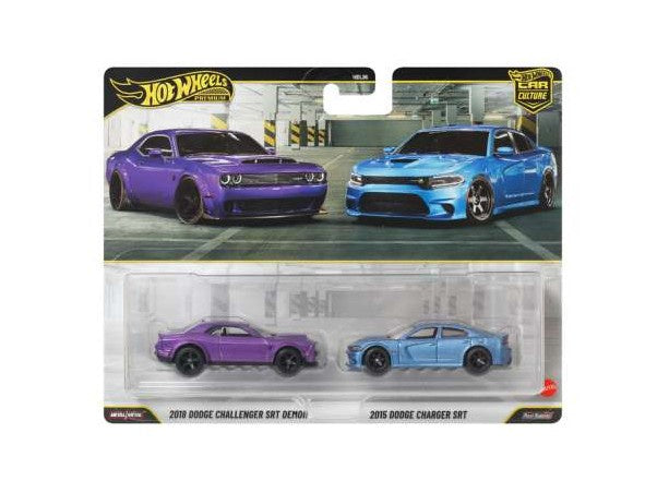 Hot Wheels Premium - Car Culture - 2 Pack - 2018 Dodge Challenger SRT & 2015 Dodger Charger SRT