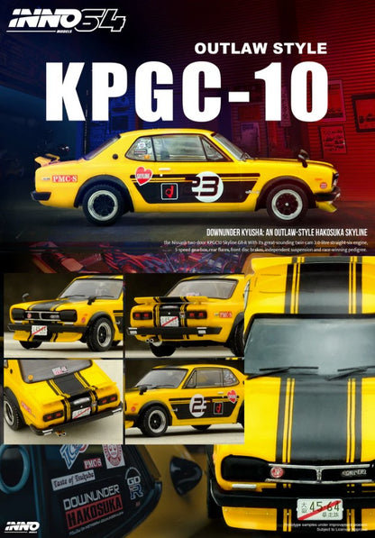 INNO64 - Nissan Skyline 2000GT-R (KGC10) 'Outlaw' Yellow/Black - 1:64 Scale