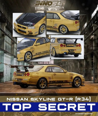 INNO64 - Nissan Skyline GT-R (R34) Top Secret (Gold) - 1:64 Scale