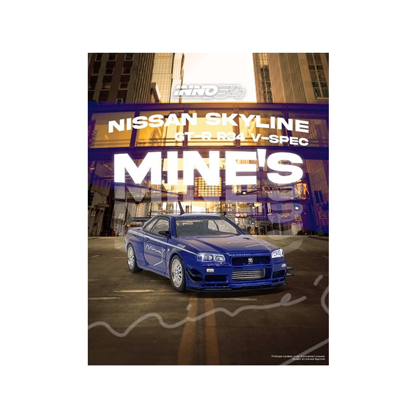INNO64 - Nissan 1999 Skyline GT-R (R34) V-Spec Tuned 'Mine's' (Blue) - 1:64 Scale