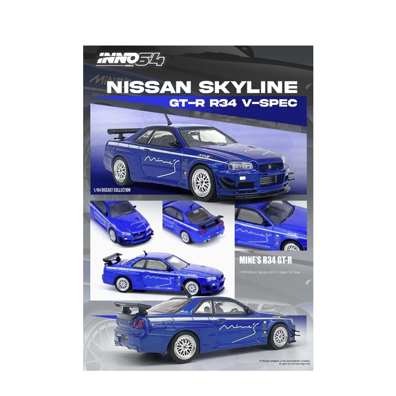 INNO64 - Nissan 1999 Skyline GT-R (R34) V-Spec Tuned 'Mine's' (Blue) - 1:64 Scale
