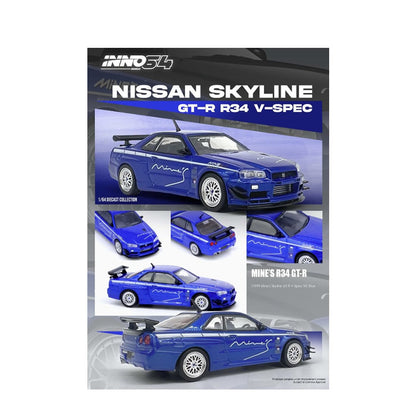 INNO64 - Nissan 1999 Skyline GT-R (R34) V-Spec Tuned 'Mine's' (Blue) - 1:64 Scale