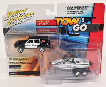 Johnny Lightning - Tow & Go Release 2 - Jeep Cherokee XJ & Boat 'Police'