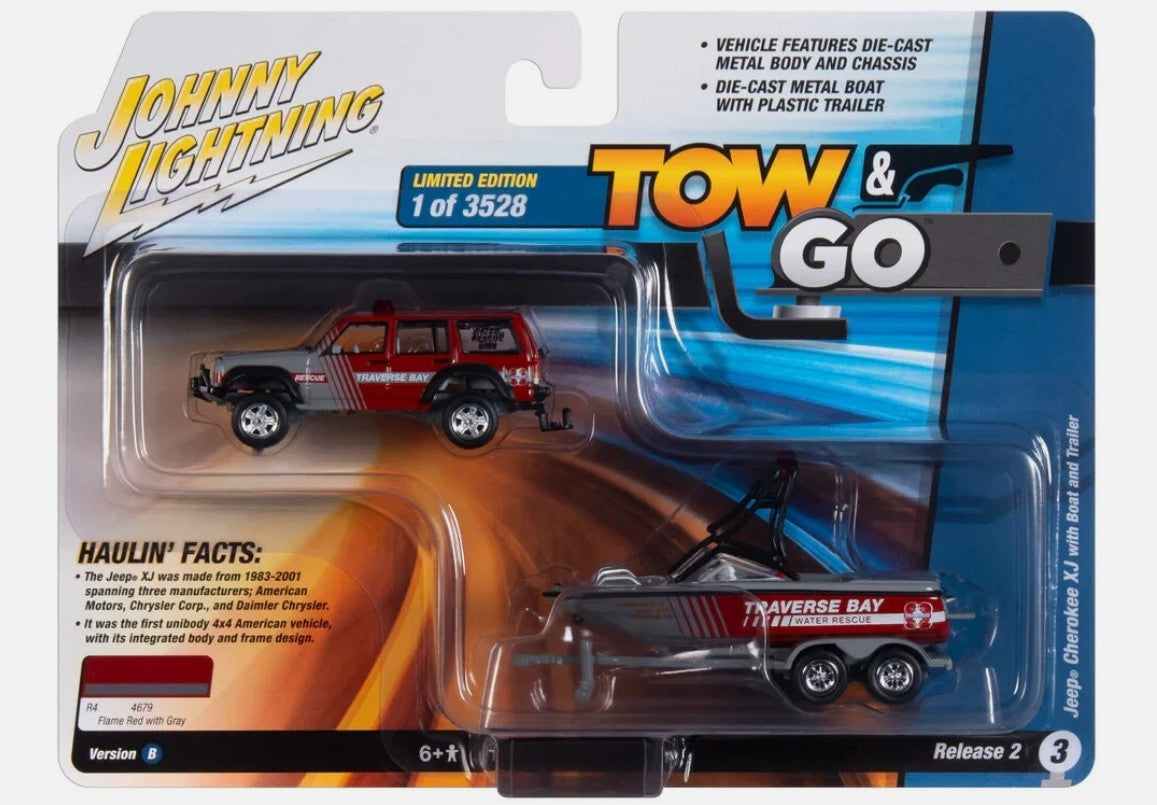 Johnny Lightning - Tow & Go Release 2 - Jeep Cherokee XJ & Boat 'Rescue'
