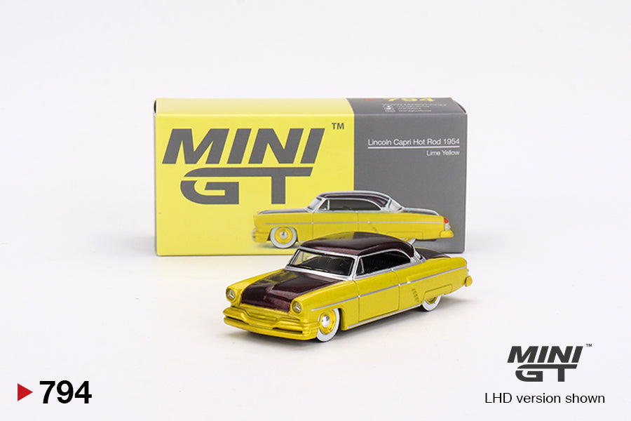 MiniGT - Lincoln Capri Hot Rod 1954 - Lime Yellow