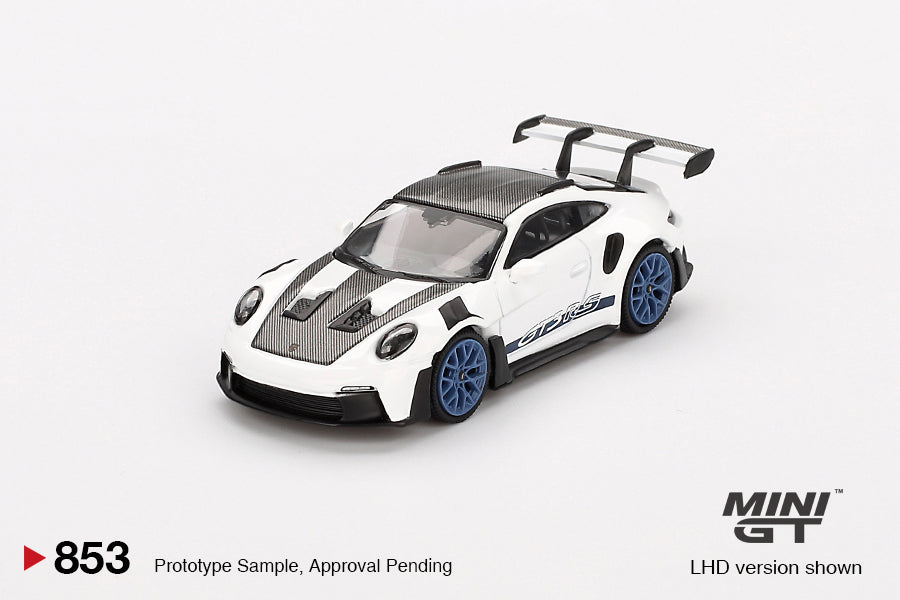 MiniGT - Porsche 911 (992) GT3 RS Weissach Package White with Indigo Blue