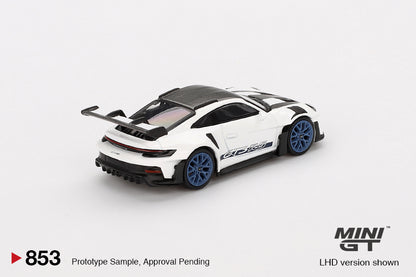 MiniGT - Porsche 911 (992) GT3 RS Weissach Package White with Indigo Blue
