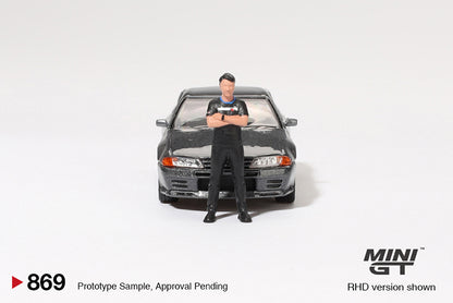 MiniGT - Nissan Skyline GT-R (R32) Gunmetal W/ Matsuda Figure (Tsugio Matsuda Collection)