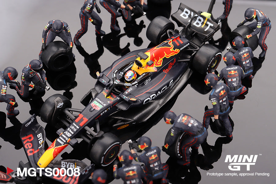 MiniGT - Oracle Red Bull Racing RB18 #11 Sergio Pérez 2022 Abu Dhabi GP Pit Crew Set
