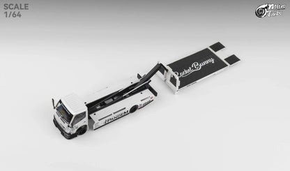 Micro Turbo - Custom Flat Bed Tow Truck 'Rocket Bunny' (White) - 1:64 Scale
