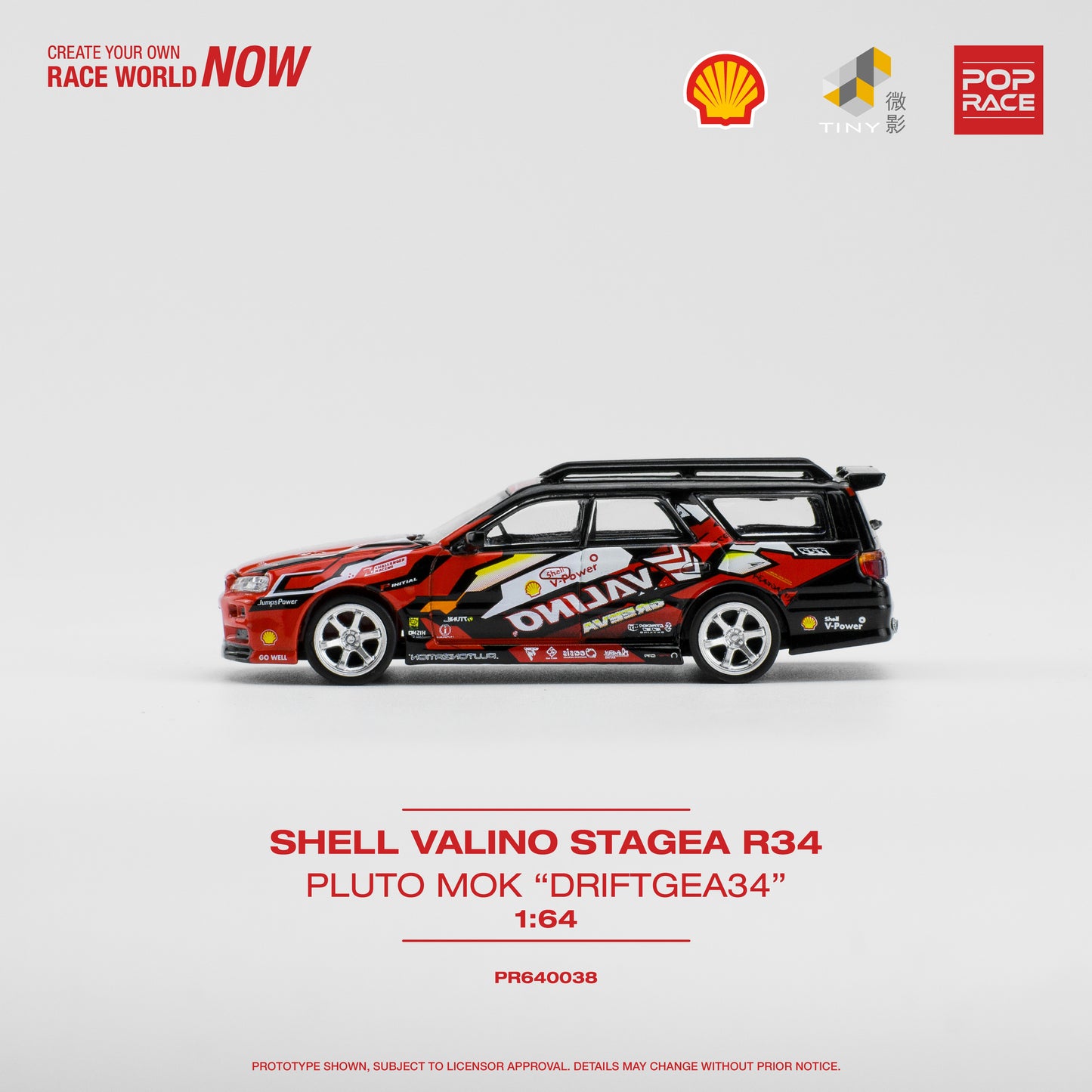 Pop Race - Nissan Stagea R34 'Shell Valino Pluto Mok Driftgea34' - 1:64 Scale