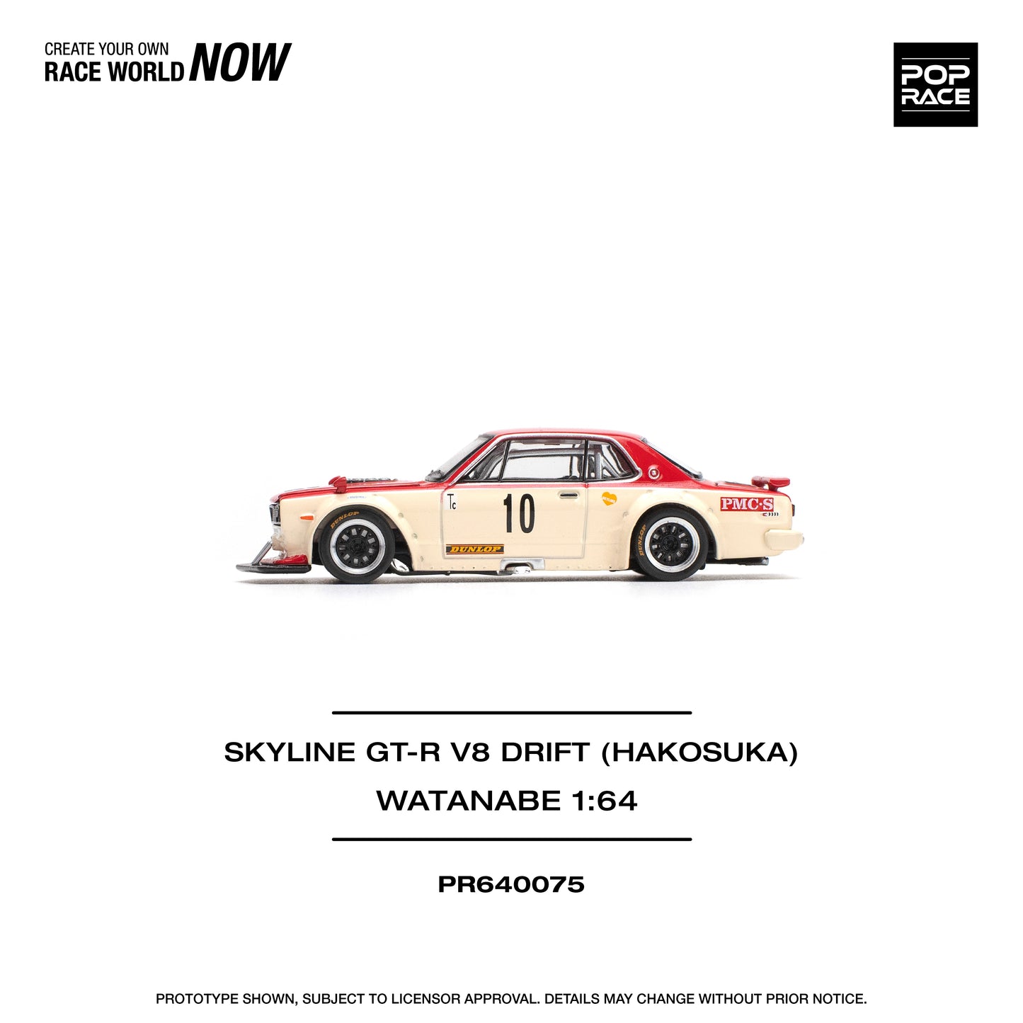 Pop Race - Skyline GT-R V8 Drift (Hakosuka) - Cream/Red - 1:64 Scale