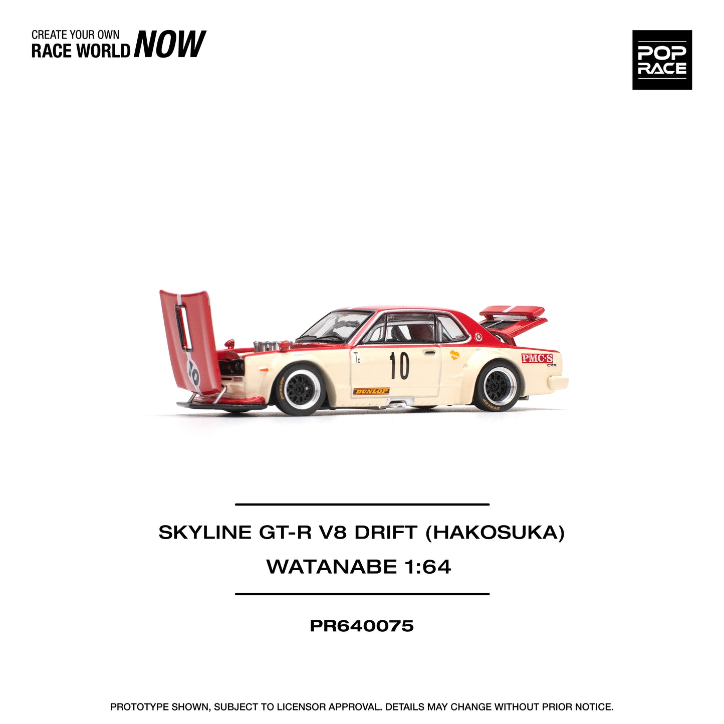 Pop Race - Skyline GT-R V8 Drift (Hakosuka) - Cream/Red - 1:64 Scale
