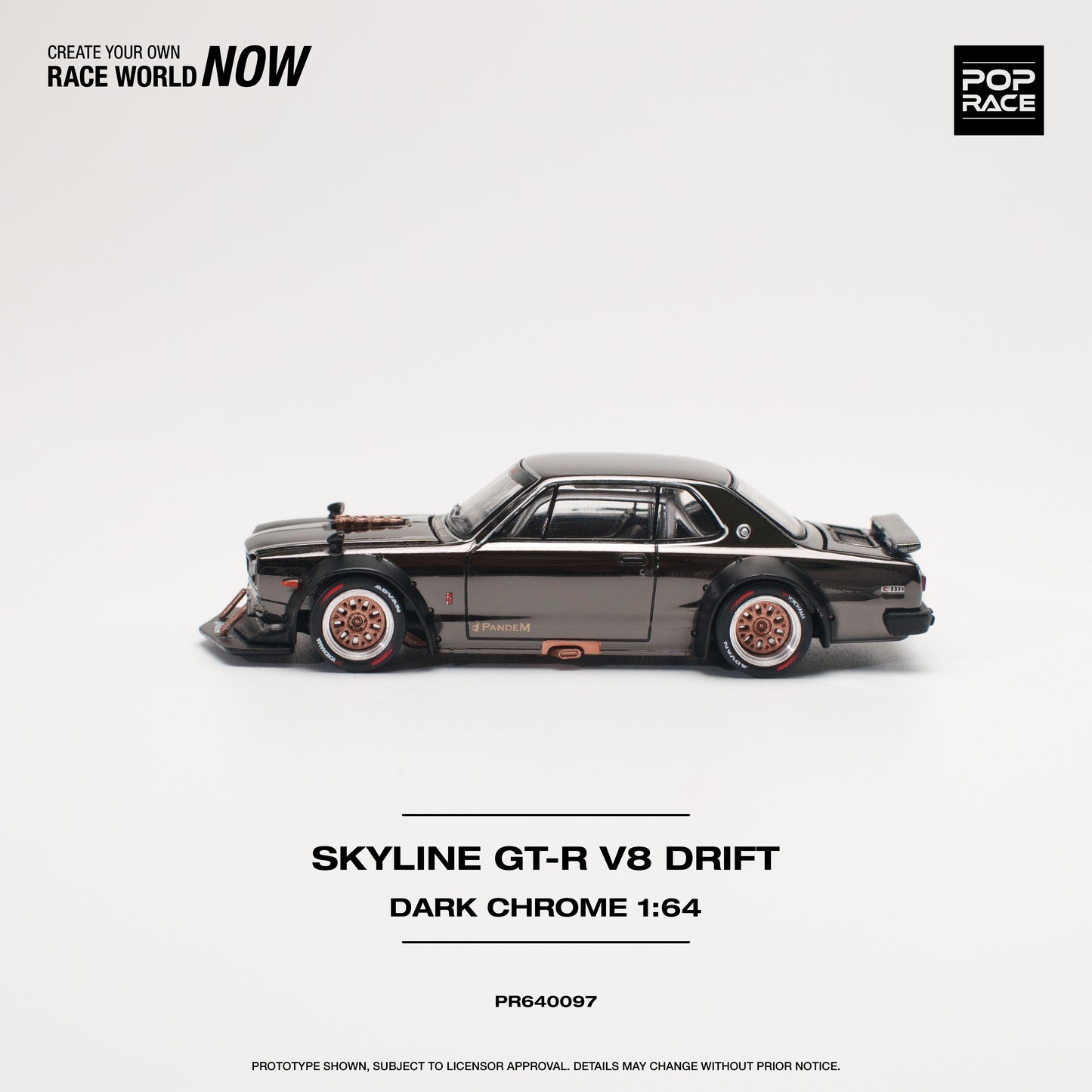 Pop Race - Nissan Skyline GT-R V8 Drift (Dark Chrome) - 1:64 Scale