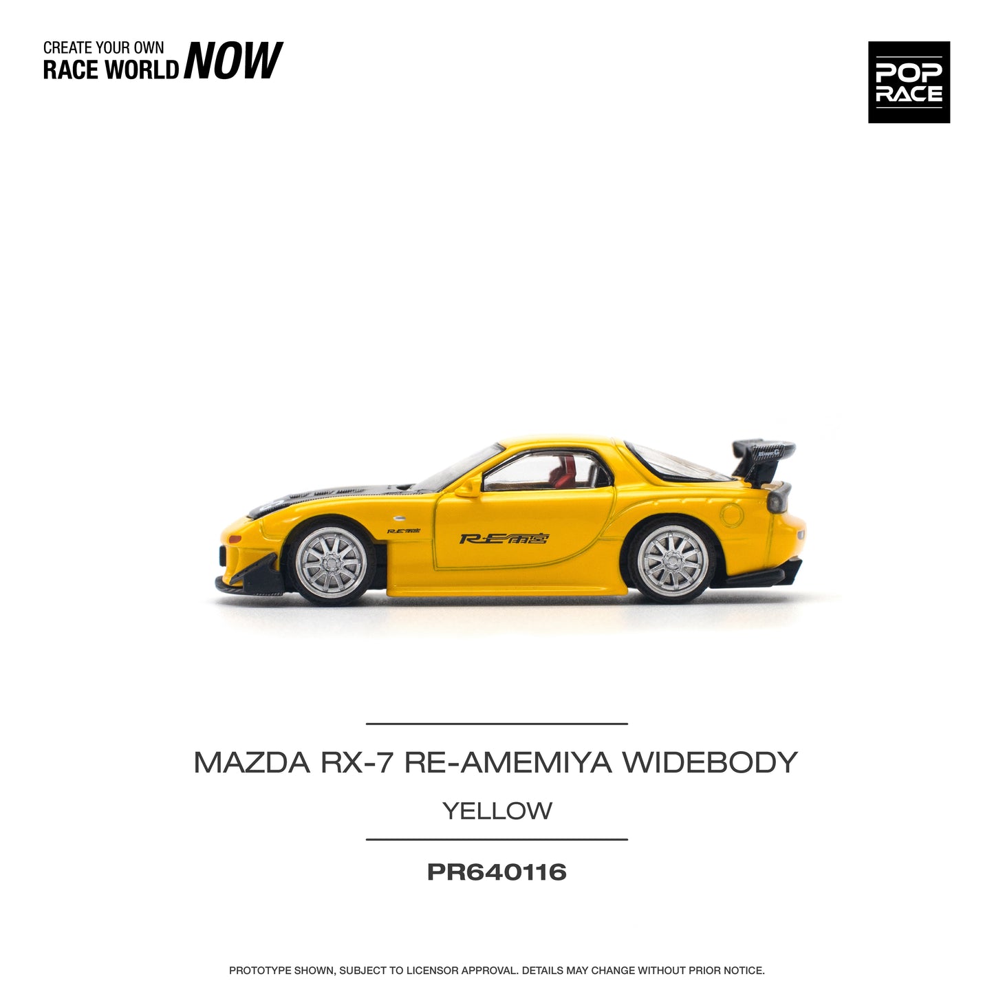 Pop Race - Mazda RX-7 Re-Amemiya Widebody (Yellow) - 1:64 Scale