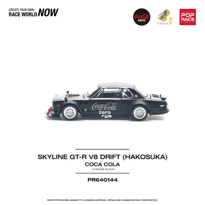 Pop Race - Nissan Skyline GT-R V8 Drift (Hakosuka) 'Coca Cola' (Chrome Black) - 1:64 Scale