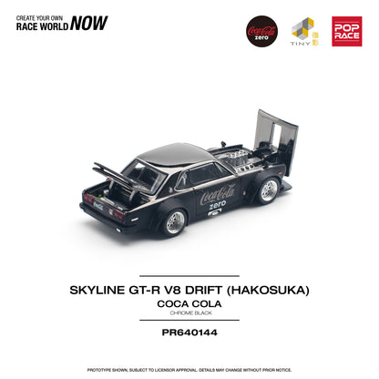 Pop Race - Nissan Skyline GT-R V8 Drift (Hakosuka) 'Coca Cola' (Chrome Black) - 1:64 Scale