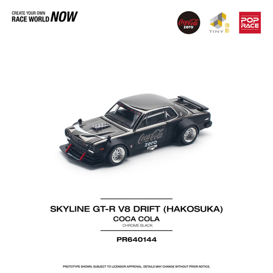 Pop Race - Nissan Skyline GT-R V8 Drift (Hakosuka) 'Coca Cola' (Chrome Black) - 1:64 Scale