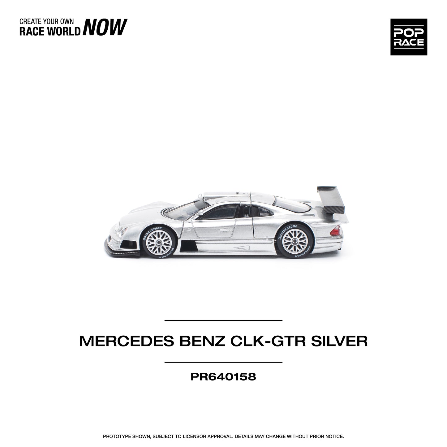 Pop Race - Mercedes-Benz CLK-GTR (Silver) - 1:64 Scale