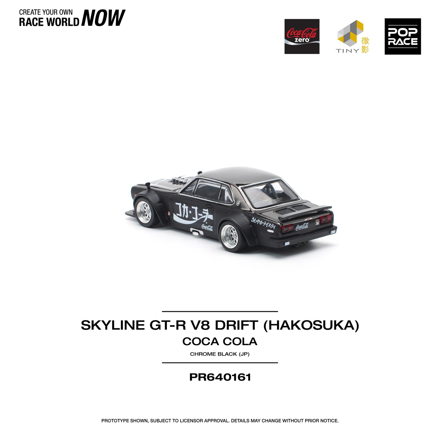 Pop Race - Nissan Skyline GT-R V8 Drift 'Hakosuka 'Coca Cola' (Japan - Chrome Black) - 1:64 Scale