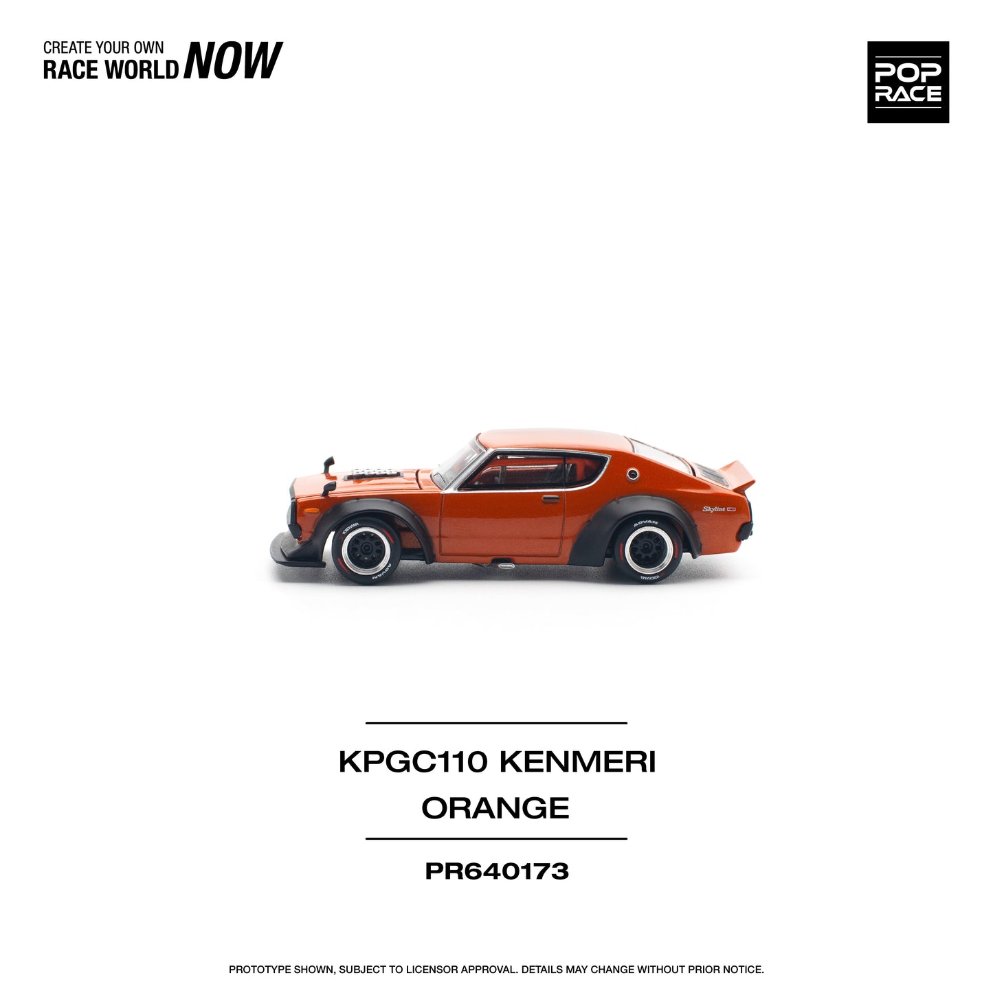 Pop Race - Nissan Skyline KPGC110 Kenmeri (Orange) - 1:64 Scale