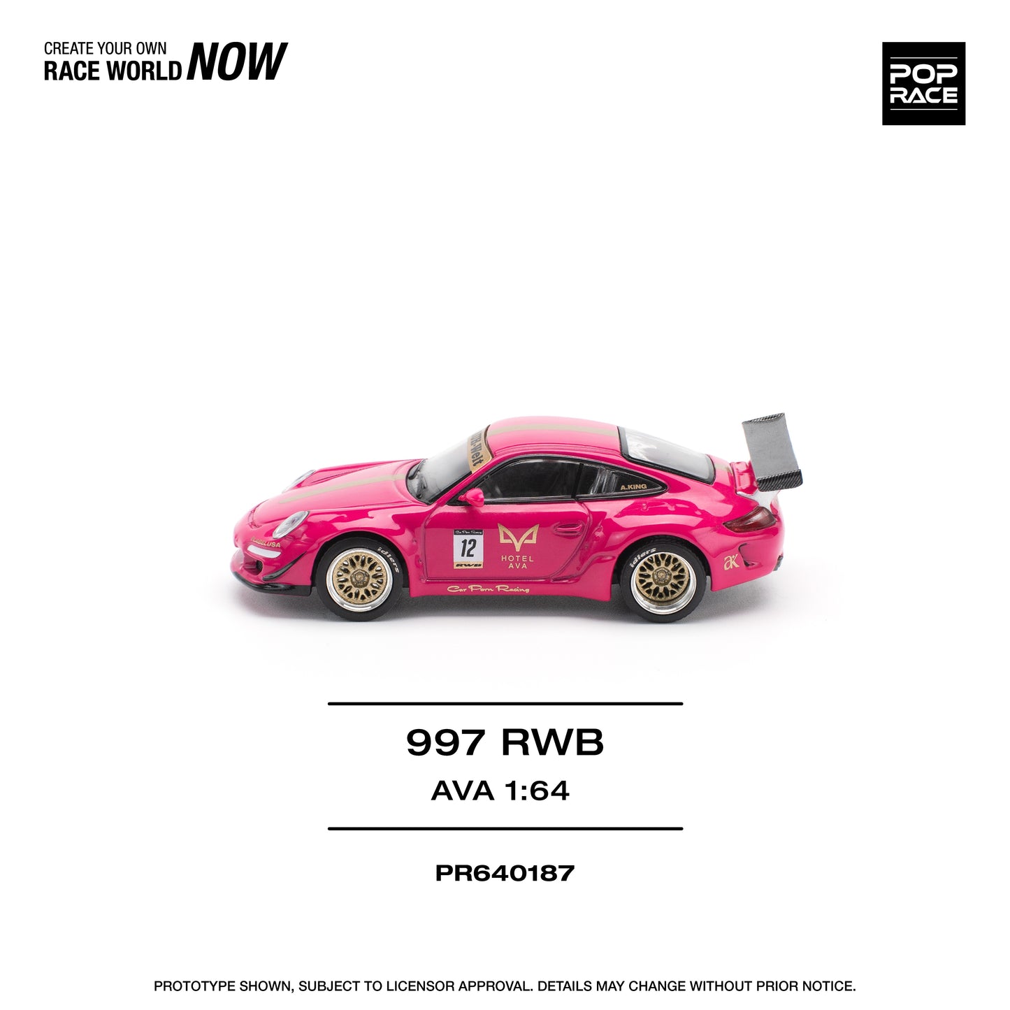 Pop Race - RWB 997 #12 'Ava Hotel' (Pink) - 1:64 Scale