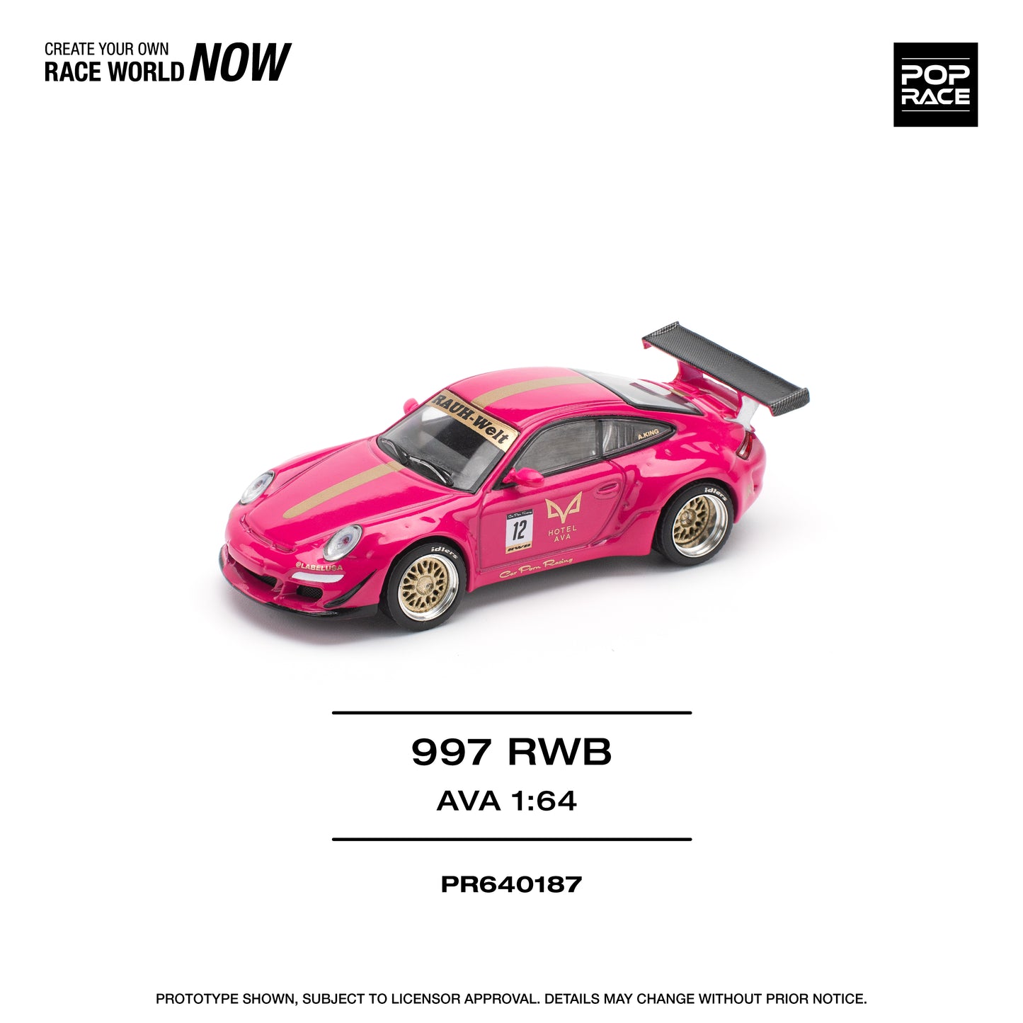 Pop Race - RWB 997 #12 'Ava Hotel' (Pink) - 1:64 Scale