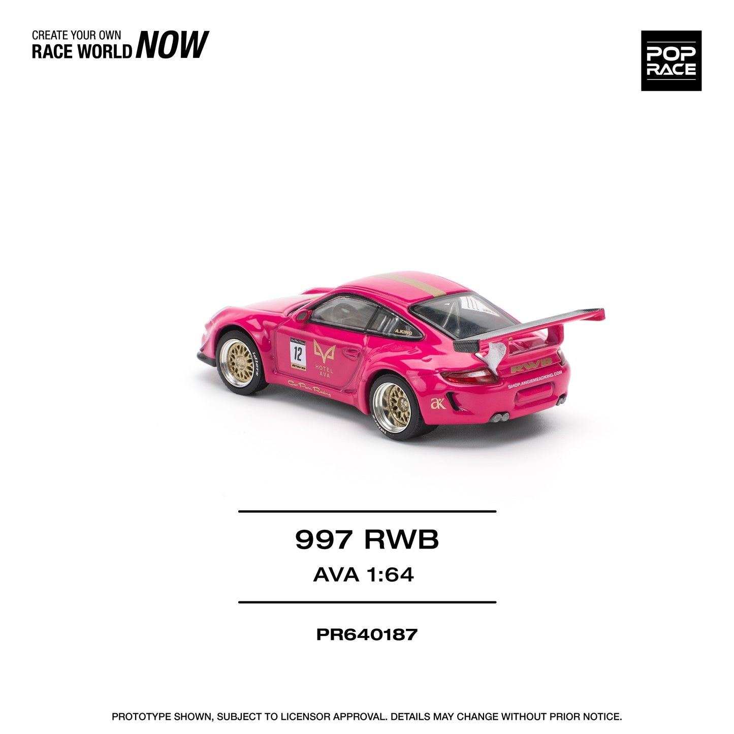 Pop Race - RWB 997 #12 'Ava Hotel' (Pink) - 1:64 Scale